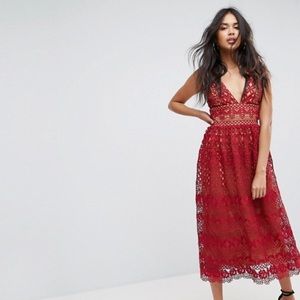 ASOS midi length red lace dress - 10